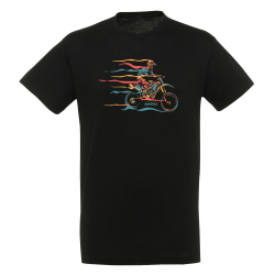 T-shirt Homme Noir Moto Flamme